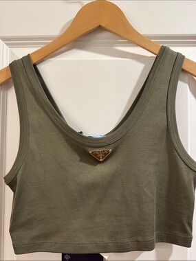 Prada Olive Cropped Tank Top with Triangle Logo